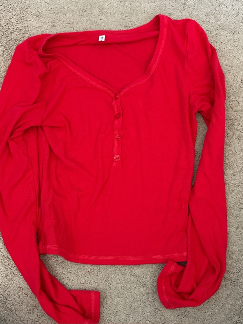 Red Long Sleeve Henley Top - Unbranded